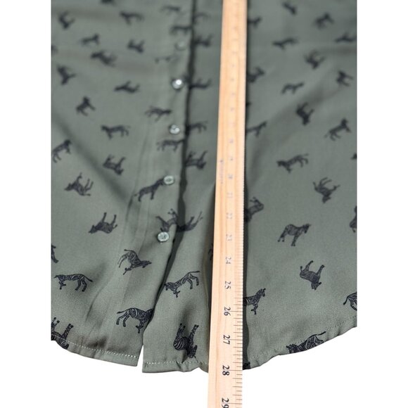 Faden Glory Womens L Shirt Green Zebra Print Button-Up Long Sleeve Blouse - Picture 9 of 11